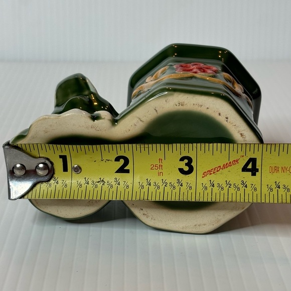 Vintage Elephant Planter Glaze Ceramic Jade Green Trunk Up-FLORAL Lucky Bamboo - Picture 7 of 9